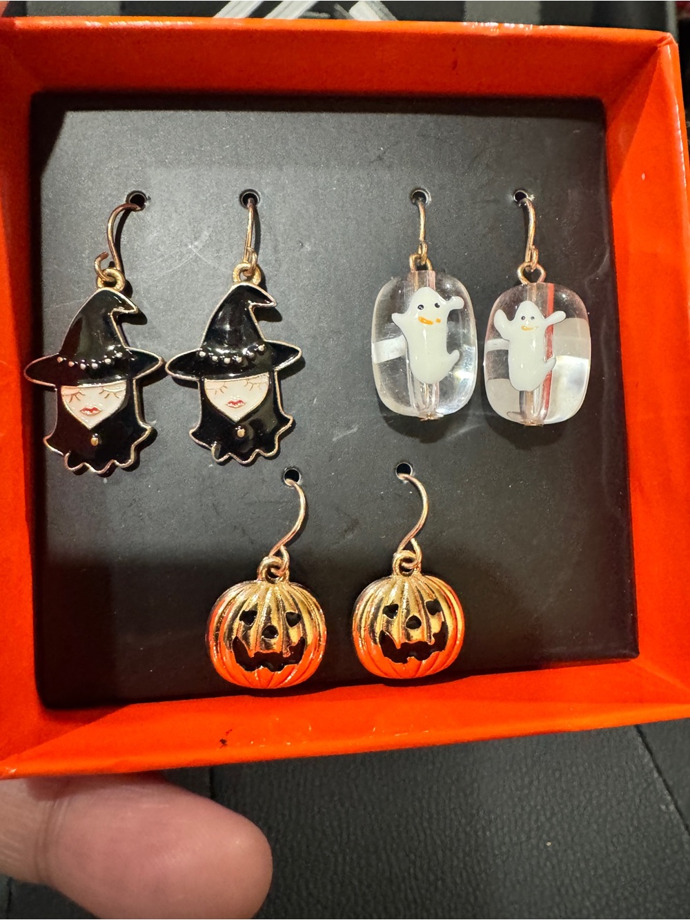 Halloween Earring Set - Black Witch, White Ghost & Gold Pumpkin Earrings - Picture 7 of 9